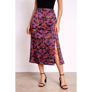 Modcloth Satin A-Line Skirt Womens Size Xl Got My Attention Knee Slit Pull on